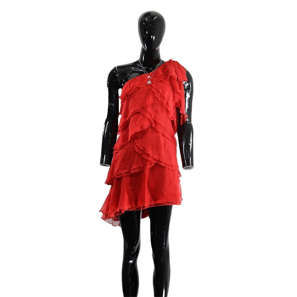 Red Tiered Ruffle Mini Dress One-Shoulder Party Look